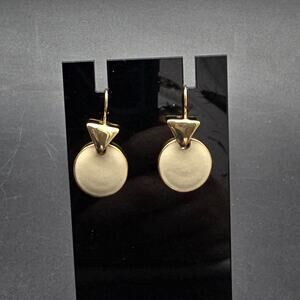 AAI Cream Enamel Earring Geometric Gold Tone Dangle Drop